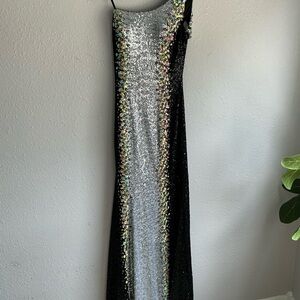 Vienna Prom One Shoulder Black and Silver Dress